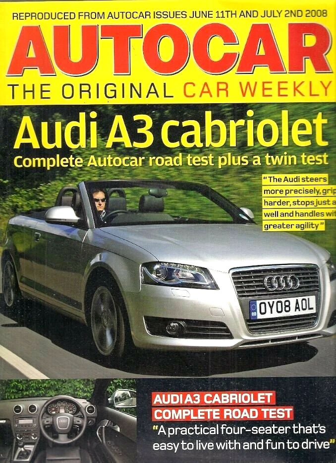Audi A3 Cabriolet 1.8 TFSi & 2.0 TFSi Road Tests 2008-2009 UK Brochure Autocar - Image 1 of 2
