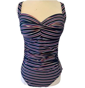 Nip Tuck Swimsuit Womens 10 Red/blue/black Stripe Joanne 1 Piece Multifit Cup - Picture 1 of 10