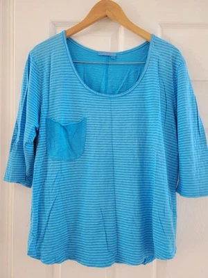 Fresh Produce 蓝色白色条纹沙滩印花上衣 XL 短袖 美国沿海地区 — 第 1/4 张图片