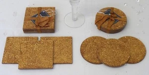 4er Set Rund oder Quadratisch Emailliert Holz Gold Glitzer Glitzer Untersetzer Getränkematten - Bild 1 von 3