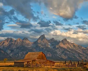 Rustikale Wyoming Barn Mountains Platte 36 x 43 Zoll Digitaldruck - Bild 1 von 1
