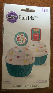 BNIP New Wilton Pack of 12 Fun Pix Cake Decoration Picks – PARTY and Candles - Picture 1 of 4