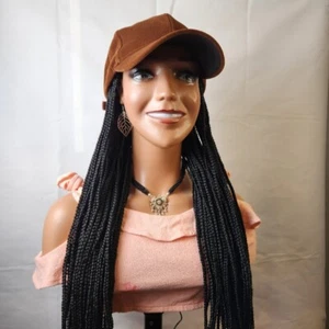 Bella 1 box braid on face cap, braided wig, box braid for all women, black, 32" - Picture 1 of 9