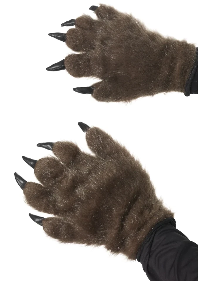 Braune Monster Hände Haarig Werwolf Handschuhe Erwachsene Kostüm Zubehör - Bild 1 von 1