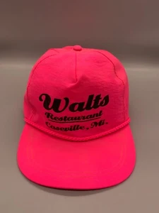 VINTAGE Trucker Hat Cap Snap Back Pink Black Walts Restaurant Caseville Michigan - Picture 1 of 13