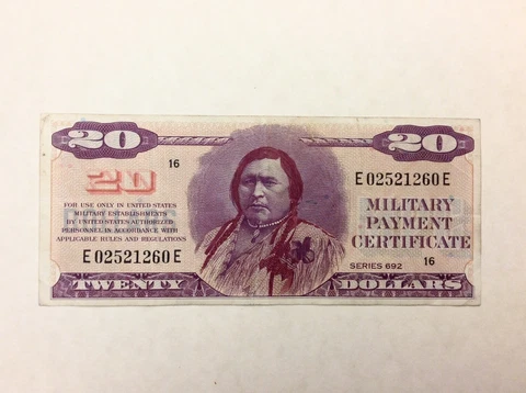 ~US MPC Military Payment Certificate $20 Series 692 - American Indian Chief Cover