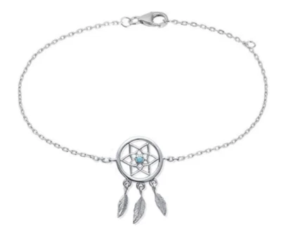 Cavigliera Sogni Catturati Pietra Turchese Argento Massiccio 925/1000 Rodiato - Immagine 1 di 2