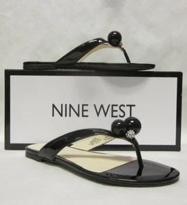 Nine West Sanyah Black Patent Synthetic Flip Flop Sandal - size 5.5 - Picture 1 of 9