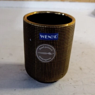 WENKO Hand Painted Rivara Holder for Toothbrush and Toothpaste, Ceramic, Gold - Image 1 of 4
