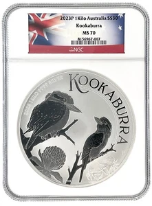 2023 Australia Kilo Silver Kookaburra NGC MS70 - Flag Label - Picture 1 of 2