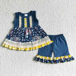 Girls Sleeveless Ruffle Tunic Shorts Set 2pcs Summer Outfit Floral Print - Picture 1 of 13