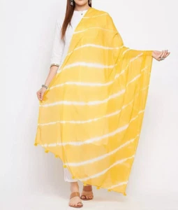 Poly Chiffon Yellow Dupatta Printed Wrap Shawl Indian Chunni Partywear Scarf - Picture 1 of 4