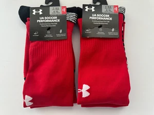 Under Armour UA Soccer Performance OTC Socks Cushioned Size Men's Med RED 2 PAIR - Picture 1 of 2