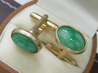 Vintage Men Shirt Cufflinks Shell Agate Jade Cufflinks Cuff Links Accessory Gift - Image 1 of 4