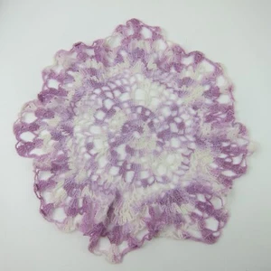 Vintage Hand Crochet Doily Purple White 9" Scalloped Edge Flower Shabby Cottage - Picture 1 of 13