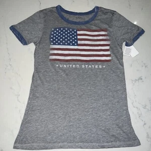 NWT Graphic LOL Vintage Tee Sz S Gray US Flag Ringer Tee Cotton Poly Thin - Picture 1 of 4
