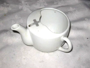 A Vintage Unmarked White Ceramic Silver Crossed Invalid Feeder Cup - Picture 1 of 5