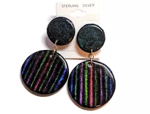 Rainbow Stripes Polymer Clay Earrings - Picture 1 of 2