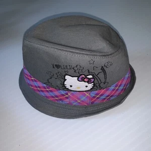 Hello Kitty Gray Fedora Hat with Plaid Band Girls Small Medium Sanrio Cotton  - Picture 1 of 7