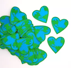 Earth Heart Embroidered Iron on Patch - Blue and Green - Picture 1 of 1
