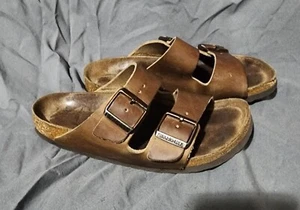 Birkenstock 38 Women 7 Men 5 Arizona Soft Footbed Natural Brown Leather Sandals - Picture 1 of 10