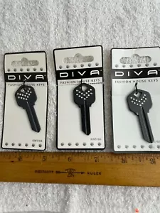 Blank House Key Diva Chevron Fashion LOT OF 3 KW1/66 Rhinestones Uncut Black - Picture 1 of 2