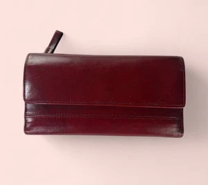 Vintage 90er italienisches Kalbsleder dreifach faltbare Geldbörse kleiner Umschlag Portemonnaie rot - Bild 1 von 10