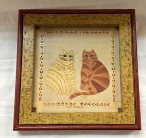Marie Gottshall Original Watercolor Pin Prick Folk Art Two Cats - Picture 1 of 8