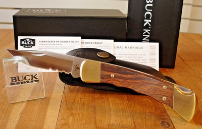 NIB CUSTOM BUCK KNIFE 110 HUNTER CKS BOS S35VN BLADE FG IRONWOOD HANDLES SHEATH - Image 1 of 4
