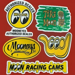 🔥 Qty 5 MoonEyes Racing MOON Eyes 3M Stickers Equipped Vintage Hot Rod Sticker - Picture 1 of 3
