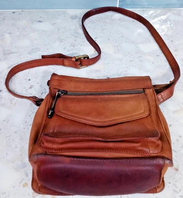 Fossil Vintage 1990's 1954 Line Camel Brown 100% Leather Crossbody Bag #75082 - Image 1 of 4