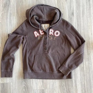 Vintage Y2K Aeropostale Brown and Pink Logo Hoodie Preppy 2000s Grunge Bonfire - Picture 1 of 8