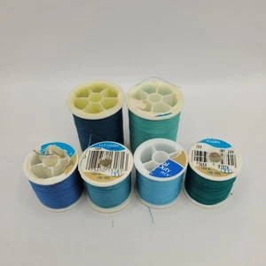 Vintage J.P. Coats Cotton Covered Polyester Thread Spools ~ Blue Green colors - Picture 1 of 3