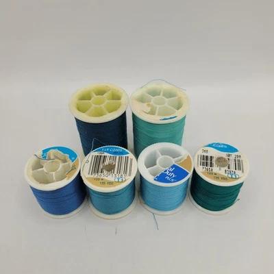 Vintage J.P. Coats Cotton Covered Polyester Thread Spools ~ Blue Green colors - Image 1 of 3
