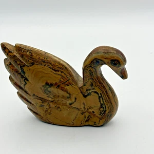 Hand Carved Marble Swan Figurine Vintage Graceful Rustic Stone Decor 5" - Picture 1 of 10