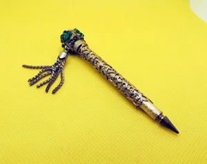 Penna ottone da borsetta signora a bacchetta con brillantini e catenella 1960s - Picture 1 of 11