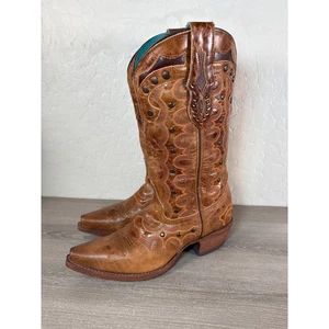 Justin L4356 Womens Western Boots Almond toe Studs Stitching Boho Cowgirl Sz 8.5 - Picture 1 of 8