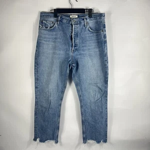 Pantalones de mezclilla rectos AGOLDE 90’s tiro alto azules para mujer 31 botones Fly Distress - Imagen 1 de 5