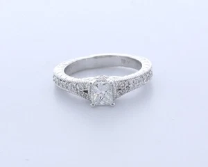 Vintage-Akzentring 1,2 kt zertifizierter natürlicher Diamant F/VS2 Princess-Schliff 18 K Gold - Bild 1 von 4