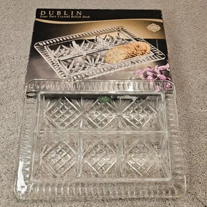Shannon Crystal by Godinger Dublin 4-Part Relish Dish 12" x 8¾" Lead Crystal - Picture 1 of 8