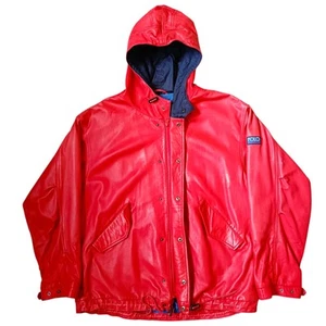 POLO RALPH LAUREN Polo Hi Tech - OG 1990s Red Leather Parka - Ultra Rare Sz L - Picture 1 of 15