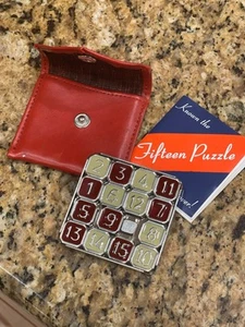 Vintage Fifteen 15 Slide Puzzle in Travel Pocket Pouch Case Metal & Enamel - Picture 1 of 6
