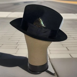 Royal Stetson fedora hat Size 7 black wool feather gangster gentleman classic - Picture 1 of 9