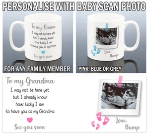 TAZA DE FOTOS DE ESCANEO DE BEBÉ Abuela Nana Niñera Momia Regalo de Navidad Cumpleaños de Bump - Imagen 1 de 3