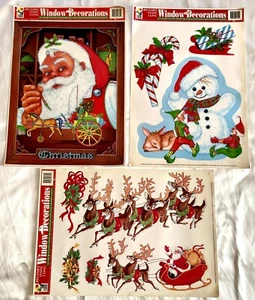 VINTAGE (3) FARBKLAMMERN Vinyl - Santa Workshop Schneemann Rentier Fensterklammern - Bild 1 von 4