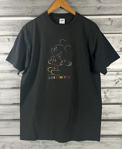 Vintage 90s Velva Sheen Mickey Mouse Disney Black T Shirt Mens L/M Made In USA - Picture 1 of 6