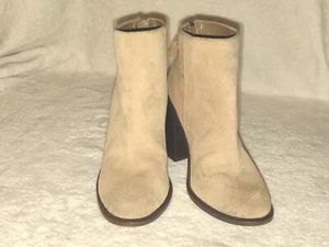 Womens Suede Ankle Booties Size 7 Brown Triangle Heel Zipper KDB Boots - Bild 1 von 5