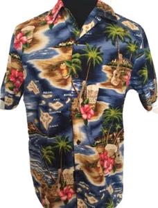 Camisa Hawaiana RJC Para Hombre Mediana M Multicolor Islas Palmeras Algodón - Imagen 1 de 7