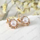 Clip On Pearl Crystal 1.2cm Small Earrings Fake Studs Clips Gold Rhinestone