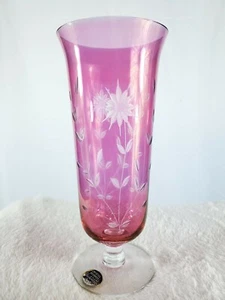 Rare Vintage Frosted Ruby Red floral etched crystal Glastonbury Vase - Bild 1 von 7